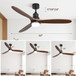 Ceiling Fan With Lights 3 Solid Wood Fan Blade Noiseless Reversible Motor Remote Control - Black