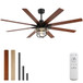 Modern Ceiling Fan With 6 Speed Wind 8 Blades Remote Control Reversible DC Motor With Light - Black