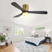 Flush Mount Ceiling Fan With 3 Solid Wood Blades Remote Control Reversible DC Motor For Living Room - Gold