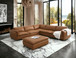 Brighton - Top Grain Leather 6 Pieces Modular Sectional With 1 Ottoman - Brown