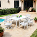 Modern Patio Furniture Dining Set With Swivel Rockers Chairs, Sunbrella Cushions, 2 Tone Table