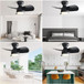 23" Bedroom Ceiling Fan With 3 Color Dimmable 3 ABS Blades Remote Control Dc Motor Black With 18W Led Light