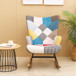 Rocking Chair, Mid-Century Fabric Rocker Chair With Wood Legs And Patchwork Linen For Livingroom Bedroom - Multicolor