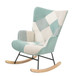 Accent Rocking Chair, Mid-Century Fabric Rocker Chair With Wood Legs And Patchwork Linen For Livingroom Bedroom - Blue