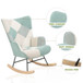 Accent Rocking Chair, Mid-Century Fabric Rocker Chair With Wood Legs And Patchwork Linen For Livingroom Bedroom - Blue