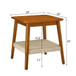 Mid - Century Square Side Table With Woven Shelf - Walnut