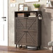 Farmhouse Shoe Storage Cabinet With Barn Door Design, 2 Flip Drawers, Hooks - Dark Oak