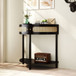 Boho Rattan Semi Circle End Table With Sliding Rattan Door, Storage And Bottom Shelf