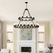 Extra Large Wagon Wheel Chandelier, 2 Tier 36 Lights (No Include) Farmhouse Industrial Round High Ceiling Pendant Light Adjustable Chain, For Dining Room, Living Room, Kitchen - Black