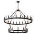 2 Tiers Wagon Wheel Chandelier Wooden Farmhouse 36 Light (24 / 12) Or (12 / 24) Metal Chandeliers 2 Story Light Fixtures Industrial For High Ceiling Living Dining Room Foyer, Adjustable Height - Black
