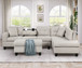 Modern Sectional Sofa With Storage Ottoman, L-Shape Couch With 2 Pillows And Cup Holder, Sectional Sofa With Reversible Chaise For Living Room