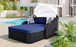Outdoor Sunbed With Adjustable Canopy, Daybed With Pillows, Double Lounge, PE Rattan Daybed