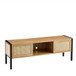 Rattan TV Cabinet With Variable Color Light Strip, Double Sliding Doors For Storage, Adjustable Shelf, Metal Legs, TV Console For Living Room