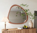 Asymmetrical Wall Mirror Wooden Framed Mirror Large Sized Dressing Mirror, For Living Room, Bedroom, Bathroom, Hallway Or Entry Way - Natural Wood