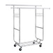 Heavy Duty Double Clothing Garment Rack With Shelves - Silver