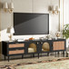 Rattan TV Stand With 3 Cabinets & 2 Drawers, Rattan-Inspired Media Console Table For Tvs Up To 80'', LED Light Entertainment Center, TV Cabinet For Living Room - Black