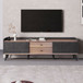 Mid Century TV Stand With 2 Cabinets & Open Compartments, Entertainment Center For Tvs Up To 70'', Television Console For Living Room - Dark Coffee / Black