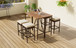 Outdoor Acacia Wood Bar Height Table And Eight Stools With Cushions