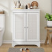 White 2 Door Rattan Storage Cabinet With Adjustable Partition, Medieval Modern Independent Buffet Cabinet, Multifunctional Decorative Cabinet Suitable For Living Room, Kitchen, Bathroom - White