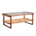 Modern Simple Rectangle Double Layer Solid Wood Glass Desktop Tea Table Rattan Woven Chinese Side Table Small Rectangle Table - Natural Wood