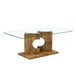 Modern Rectangular Coffee Table With Tempered Glass Top - Natural Wood