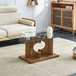 Modern Rectangular Coffee Table With Tempered Glass Top - Natural Wood