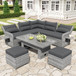 Outdoor Furniture Set Patio Rattan Furniture Set With Adjustable Table, Recliners With Extendable Side Tables And 2 Ottomans