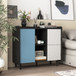 Modern Sideboard Buffet Cabinet With Red Doors And Unique Panel Styling