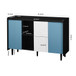 Modern Sideboard Buffet Cabinet With Red Doors And Unique Panel Styling