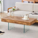 Natural Style Coffee Table With Glass Legs - Wood Grain Texture