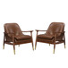 Mid - Century Accent Chair With Cushioned Seat, Brass Tipped Legs