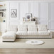 Corduroy With Cup Holder Super Large L Shaped Sofa, Movable Footrest, 4 Waist Pillows And 4 Back Cushion, With USB Port And Type - C Port - Beige