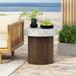 Mgo Cylindrical Side Table With Faux Stone Top And Wood Faux Base - Antique White / Natural
