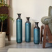 Modern Droplet Shaped Floor Vase Set, Glazed Metal Decorative Vases 3 Piece Home Decor - Aqua Blue