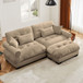 Modern Sectional Sofa With Ottoman, Round Bolster Armrests, Waist And Throw Pillows