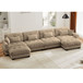 Modern Sectional Sofa With Ottoman, Round Bolster Armrests, Waist And Throw Pillows