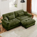 Modern Sectional Sofa With Ottoman, Round Bolster Armrests, Waist And Throw Pillows