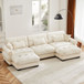 Modern Sectional Sofa With Ottoman, Round Bolster Armrests, Waist And Throw Pillows