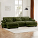 Modern Sectional Sofa With Ottoman, Round Bolster Armrests, Waist And Throw Pillows