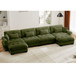 Modern Sectional Sofa With Ottoman, Round Bolster Armrests, Waist And Throw Pillows