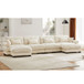 Modern Sectional Sofa With Ottoman, Round Bolster Armrests, Waist And Throw Pillows