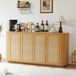 Contemporary Wave Shaped TV Stand With Rattan Doors