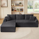 Modular Corduroy Sectional With Arched Armrests, Includes 3 Back Cushions & 2 Throw Pillows