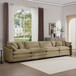 Modern Upholstered 4 Seater Corduroy Fabric Sofa With Arm And Throw Pillows