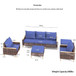 7 Pieces Patio Furniture Set, Wicker Dining Set With Removable Cushions Cotton And Rattan - Blue