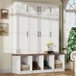 Farmhouse Hall Tree With 4 Hidden Hanging Hooks And 8 Doors