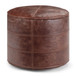 Connor - Round Pouf - Distressed Brown
