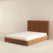 Donald - Mid-Century Modern Velvet Platform Bed King - Cognac
