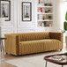 Dominic - Channel Tufted Velvet Sofa - Dark Yellow