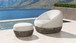 Willow - Round Upholstered Patio Ottoman - Beige